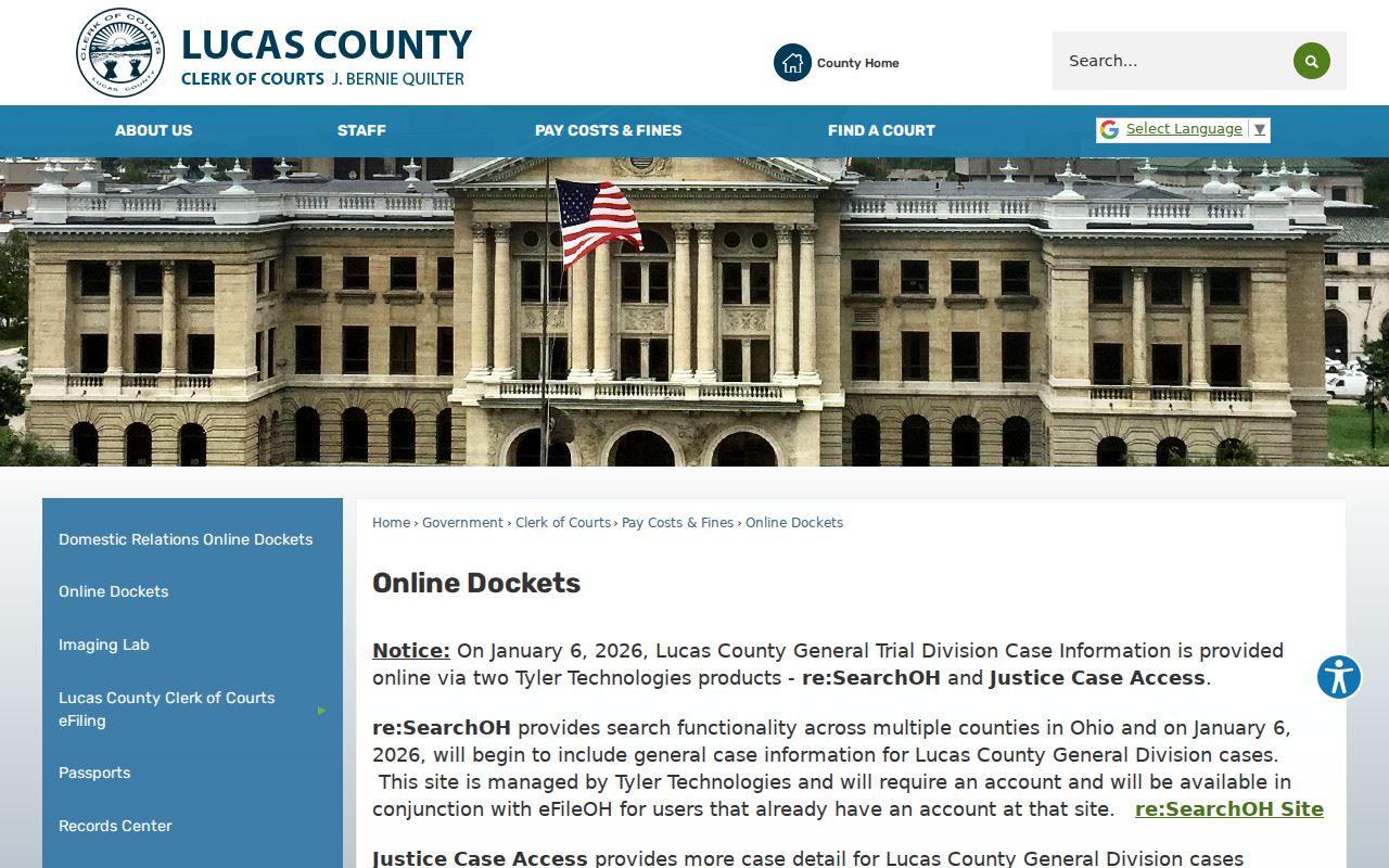Springfield Township residents directory Lucas County online dockets route