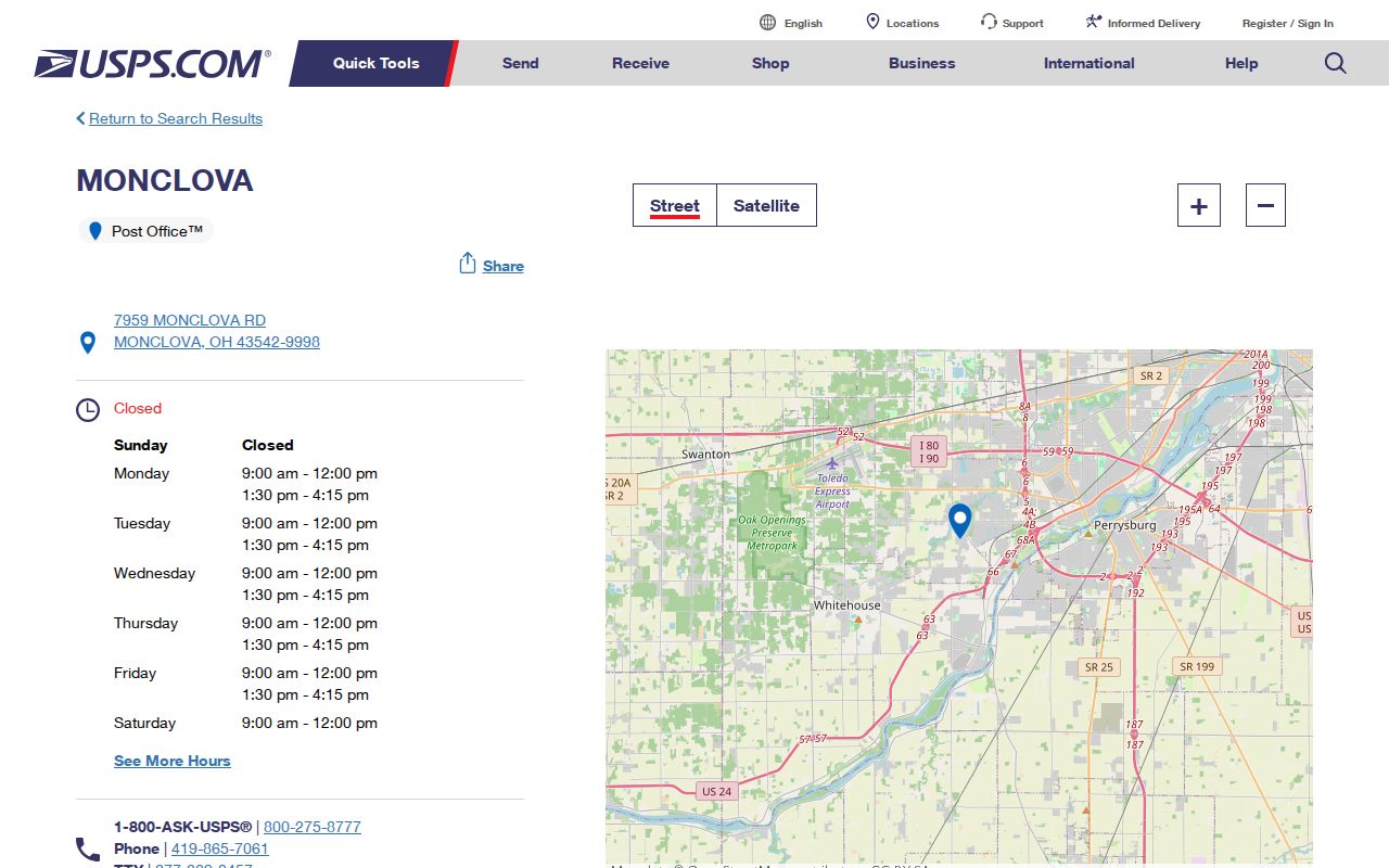 Springfield Township ZIP directory Monclova postal anchor